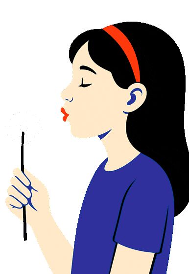 Девочка дует на одуванчик